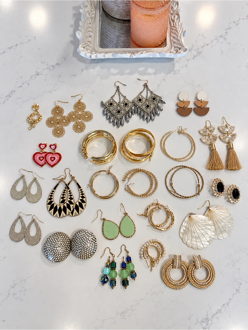 Large Mixed Earring Lot β 30+ Pairs Studs Hoops Dangles Statement Earrings